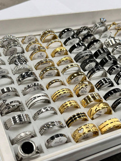 80pcs/set Fashionable Stainless Steel Mixed Design Ring Set In Blind