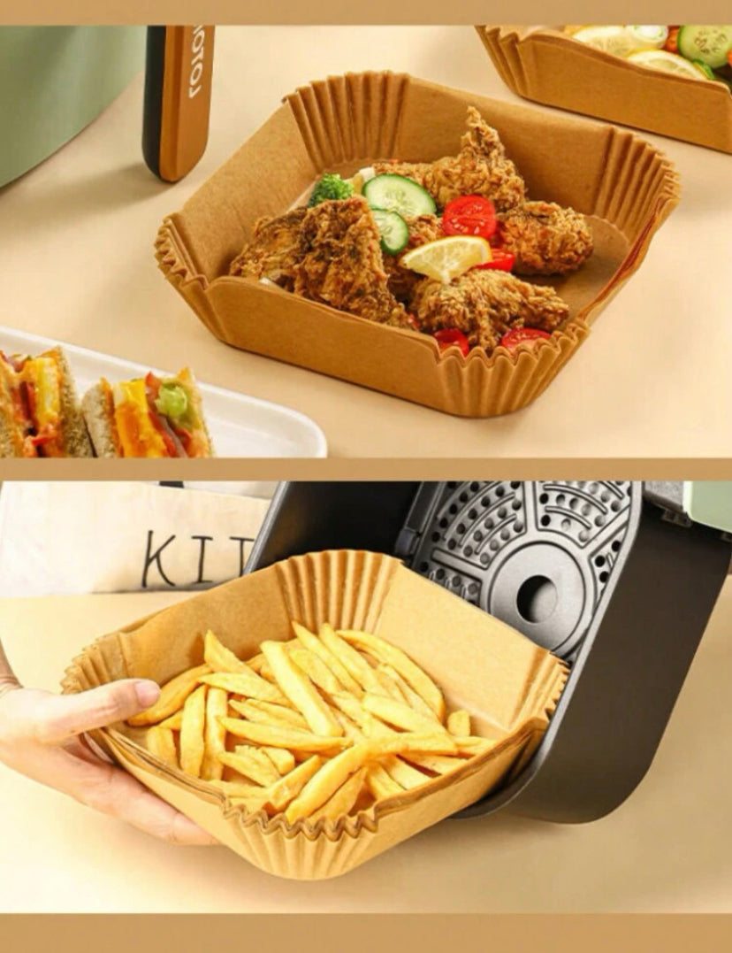 100pcs Square Air Fryer & Baking Paper, Kitchen Food Tray Greaseproof Paper, Outdoor Party Bbq Fried Chicken Food Tray Paper