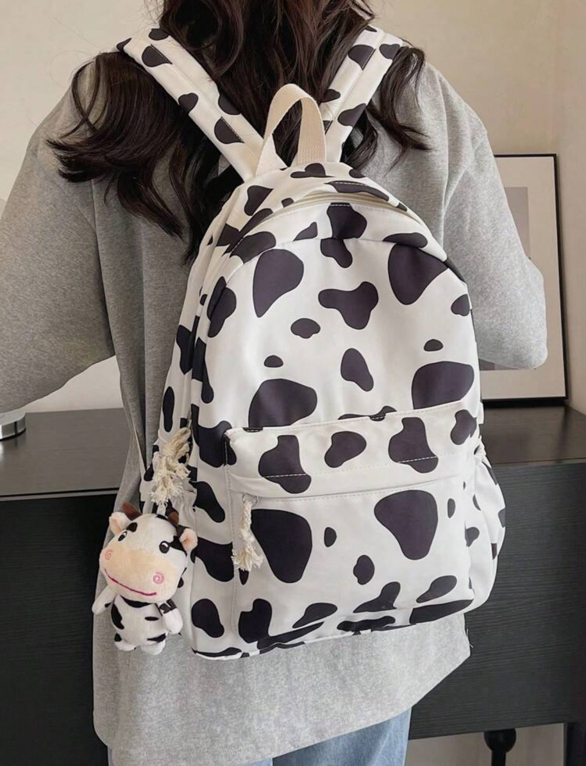 1 PC Back To School Classic Basic Trendy Large Capcity School Bag With Laptop Compartment Fashion Versatile All-Purpose Backpack Purse All Over Print Cow Pattern Sports Bag Premium Durable Nylon School Backpack With Adjustable Strap & Spacious Multiple Po