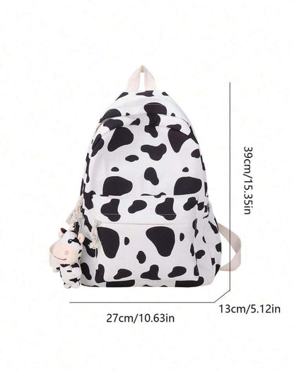 1 PC Back To School Classic Basic Trendy Large Capcity School Bag With Laptop Compartment Fashion Versatile All-Purpose Backpack Purse All Over Print Cow Pattern Sports Bag Premium Durable Nylon School Backpack With Adjustable Strap & Spacious Multiple Po