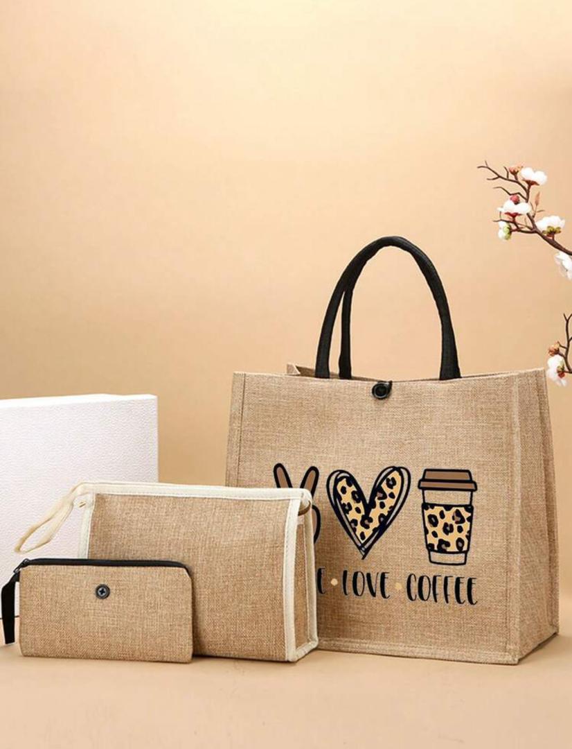 3pcs/Set Leopard Print & Letter Print Simple Canvas Tote Bag For Travel, Beach Holiday, Daily Use, College. Best Gift For friend