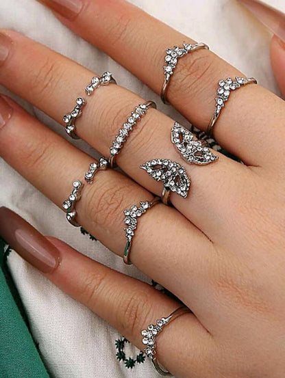 8pcs European and American Bohemian Style Inlaid Diamond Butterfly Ladies Ring Set Gift