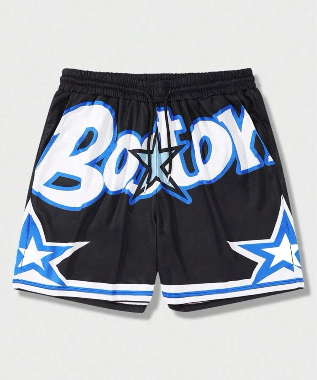 ROMWE Prep Men's Star & Letter Printed Drawstring Waist Basketball Shorts