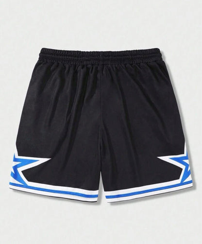 ROMWE Prep Men's Star & Letter Printed Drawstring Waist Basketball Shorts