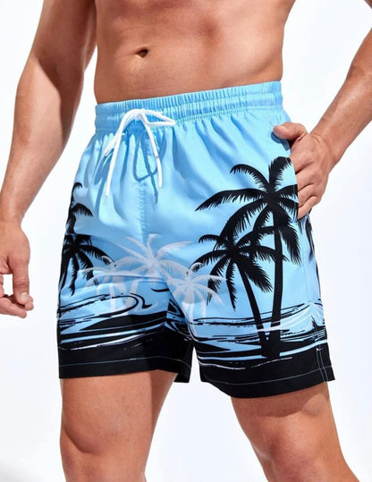 Manfinity Swimmode Men Coconut Tree Print Drawstring Waist Swim Trunks