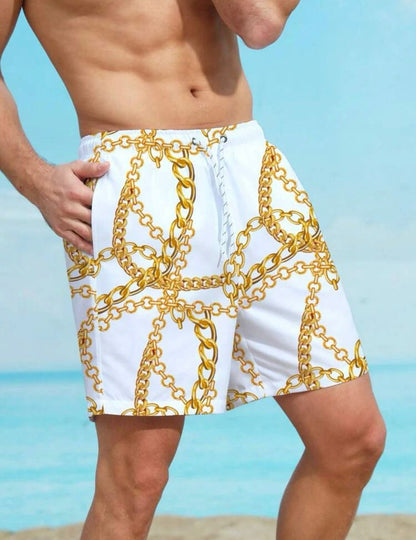 Manfinity Swimmode Men Chain Print Drawstring Waist Swim Trunks