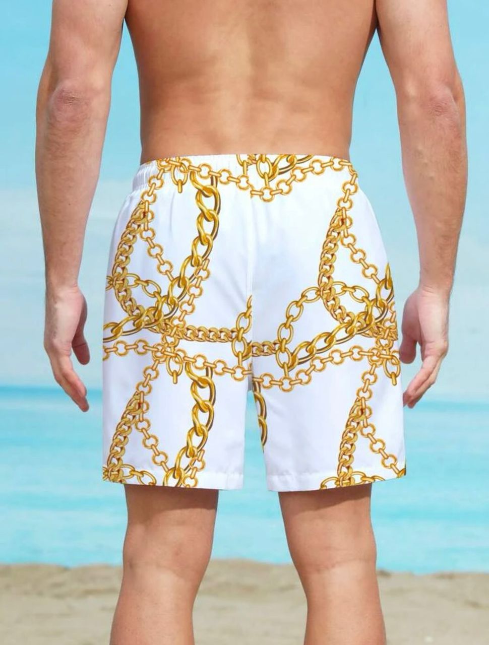 Manfinity Swimmode Men Chain Print Drawstring Waist Swim Trunks