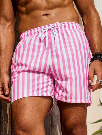 Manfinity Swimmode Men's Striped Drawstring Beach Shorts