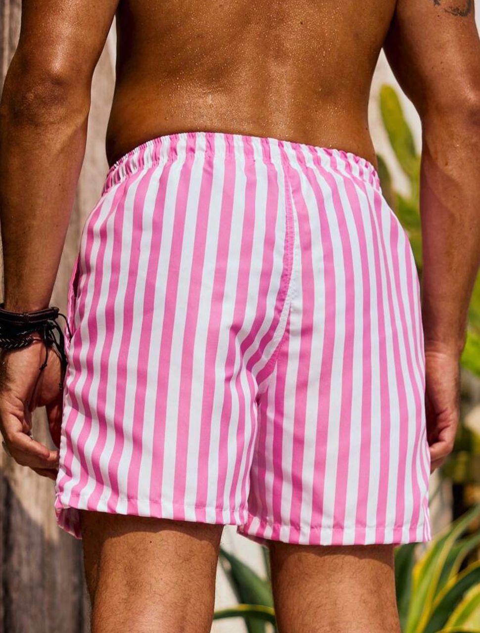 Manfinity Swimmode Men's Striped Drawstring Beach Shorts