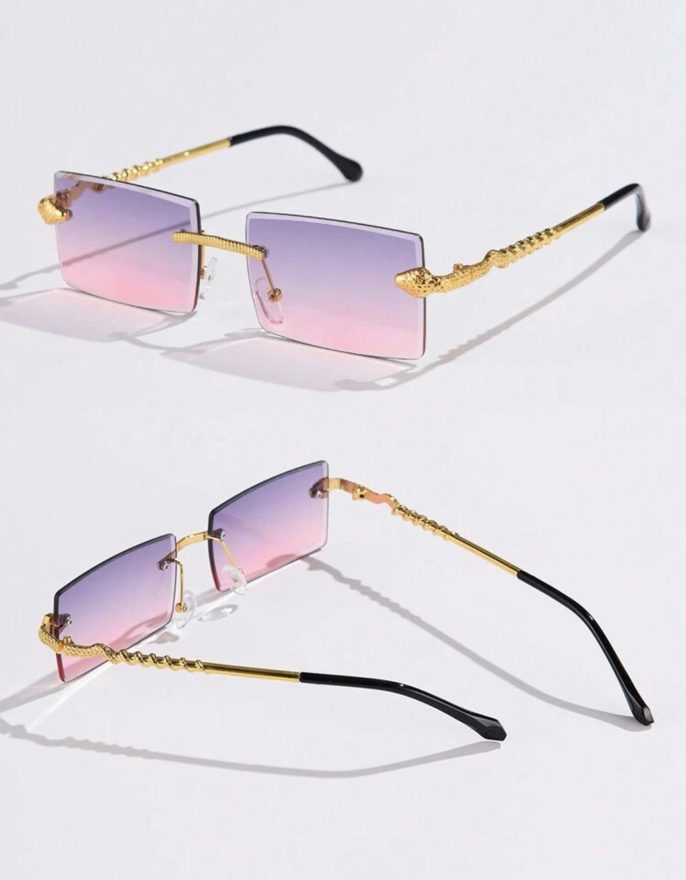 1pc Men Sunglasses, Metal Frameless Square Design, Snake-Shaped, Cool And Fashionable, Suitable For Daily Wear, Vacation, Party elegant