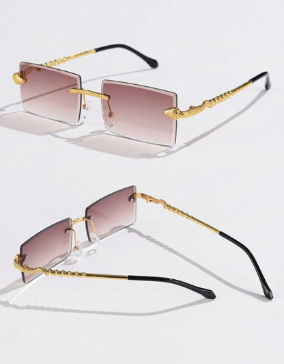 1pc Men Sunglasses, Metal Frameless Square Design, Snake-Shaped, Cool And Fashionable, Suitable For Daily Wear, Vacation, Party elegant