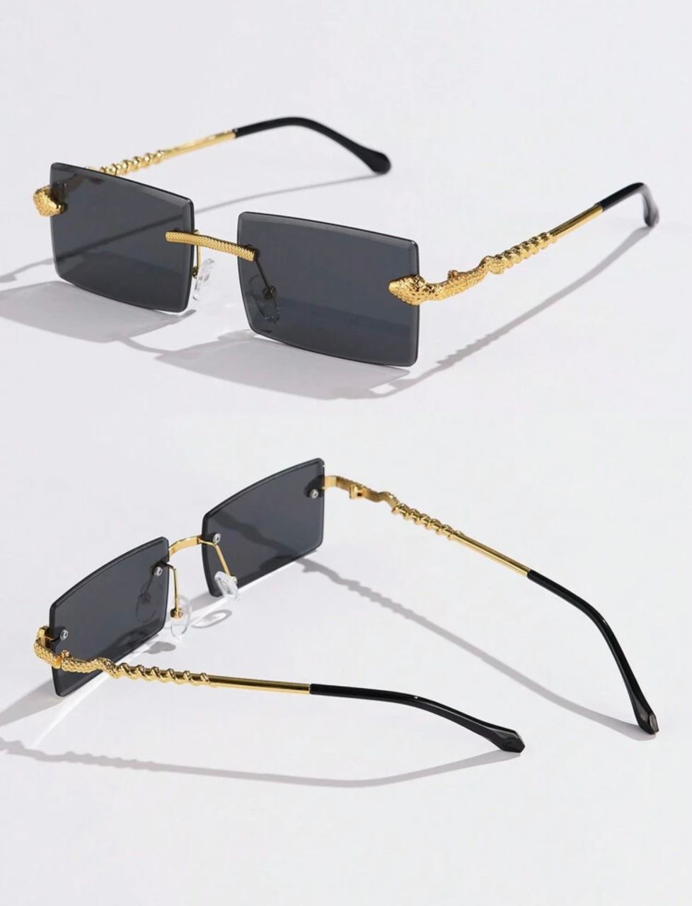 1pc Men Sunglasses, Metal Frameless Square Design, Snake-Shaped, Cool And Fashionable, Suitable For Daily Wear, Vacation, Party elegant