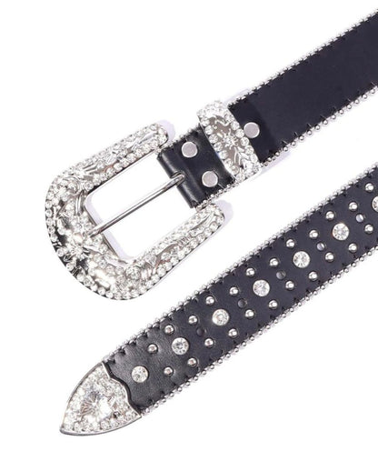 1pc Black Unisex Rhinestone Decor Buckle Punk Boho Belt For Daily Decoration Party