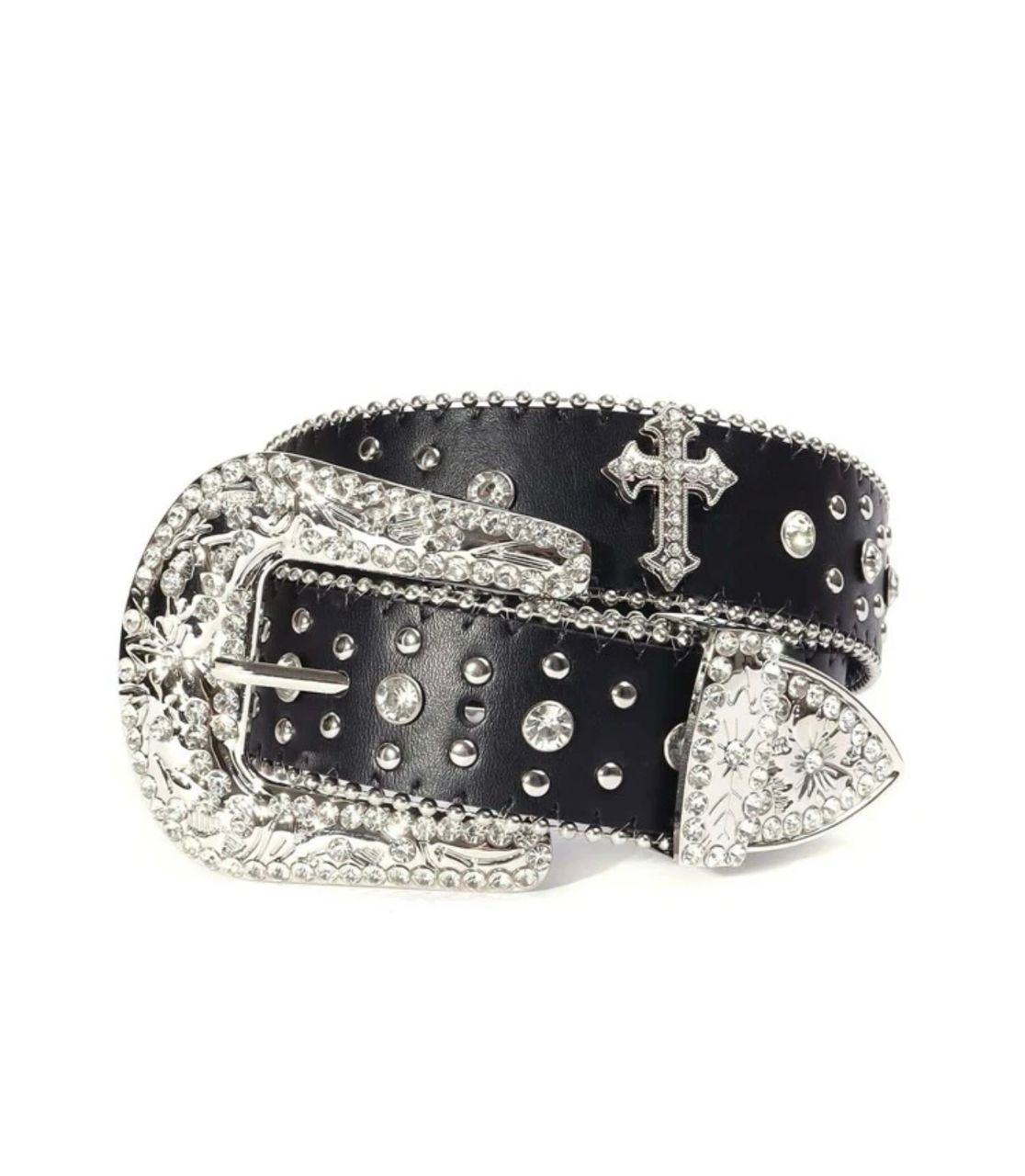 1pc Black Unisex Rhinestone Decor Buckle Punk Boho Belt For Daily Decoration Party