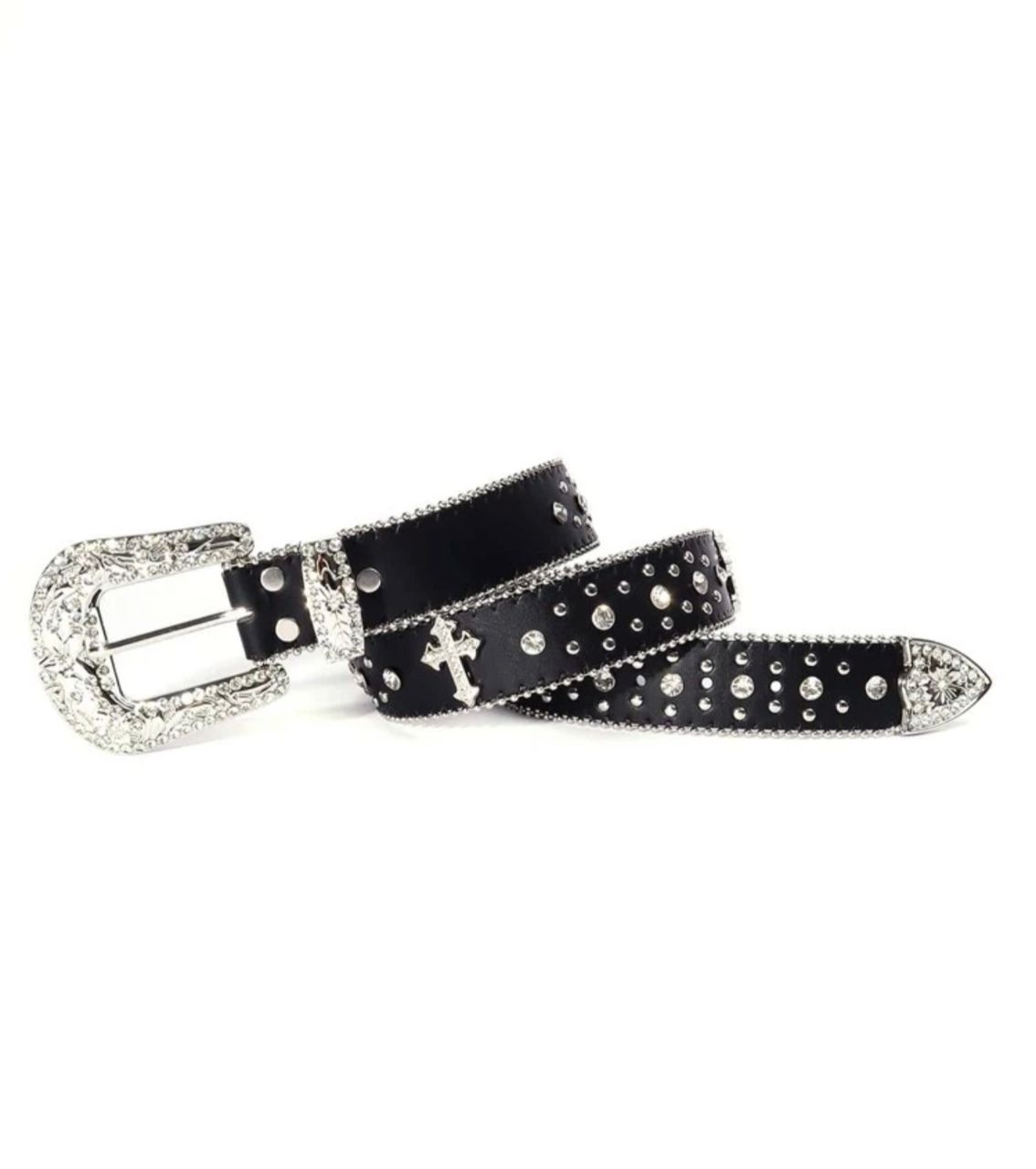 1pc Black Unisex Rhinestone Decor Buckle Punk Boho Belt For Daily Decoration Party