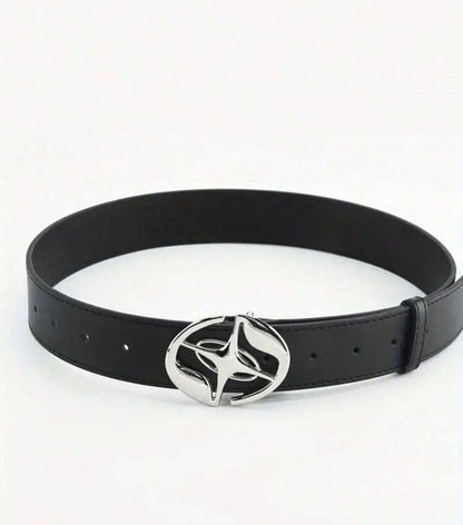 1pc Punk Moon & Star Buckle Black Belt With Metal Chain, Gothic Style, Unisex, Pu Leather Waistband For Jeans Decoration Street