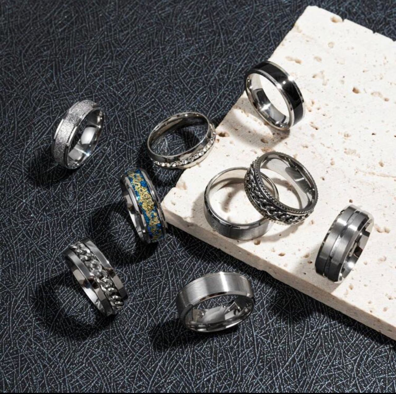 9pcs/Set Stainless Steel Men's Popular Fashion Gift Rings