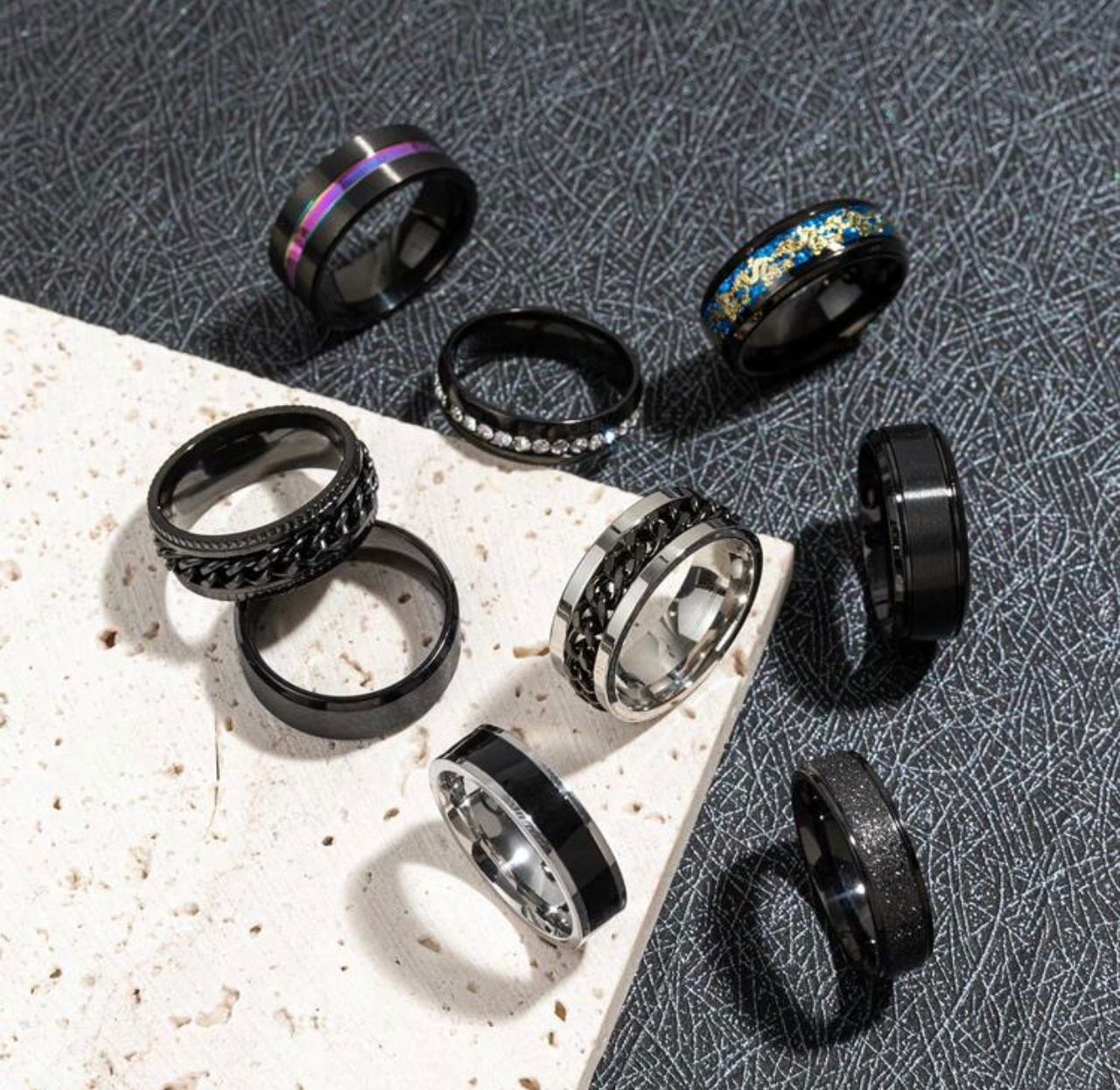 9pcs/Set Stainless Steel Men's Popular Fashion Gift Rings