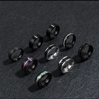 9pcs/Set Stainless Steel Men's Popular Fashion Gift Rings