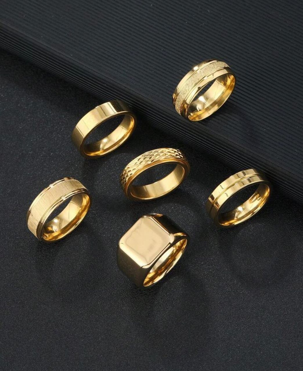 6pcs/Set Stylish Stainless Steel Standing Aspect Rhombus Decoration Gold Men's Ring Set Suitable For Men's Daily Use Gift Jewellery