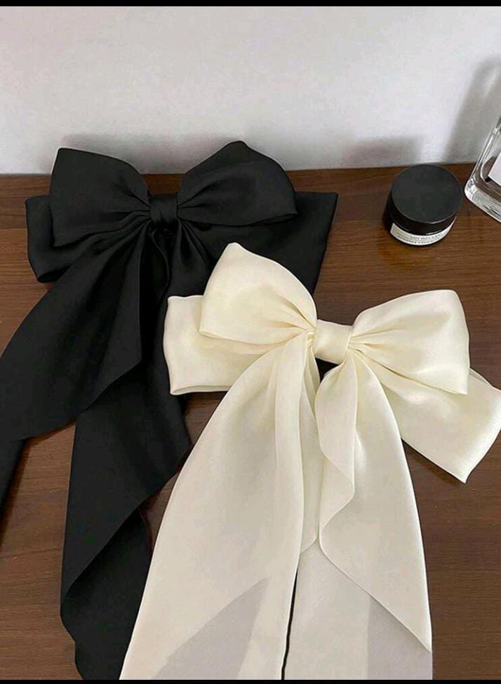 2pcs Women's Oversized Black & White Satin Bow Hair Clip, Elegant & Versatile Retro Fashion Hair Accessory For Daily Wear & Outfit Decoration Cute