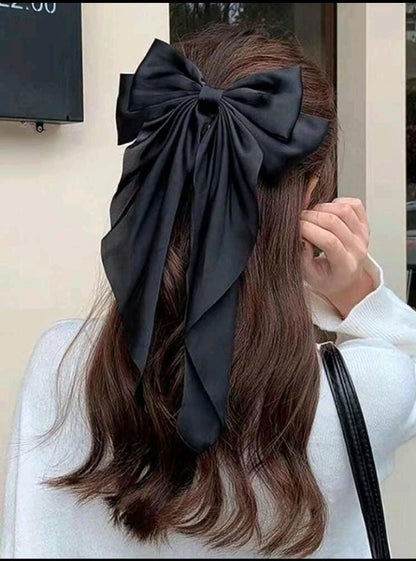 2pcs Women's Oversized Black & White Satin Bow Hair Clip, Elegant & Versatile Retro Fashion Hair Accessory For Daily Wear & Outfit Decoration Cute