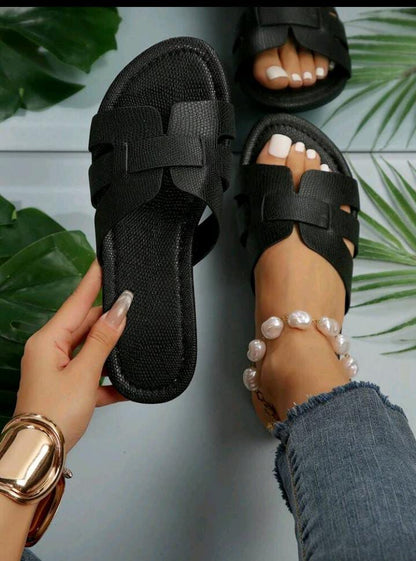 Women's Casual Comfortable Stylish Flat Sandals For Summer, Black Flat Sandals