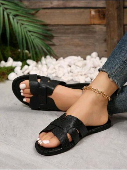 Women's Casual Comfortable Stylish Flat Sandals For Summer, Black Flat Sandals