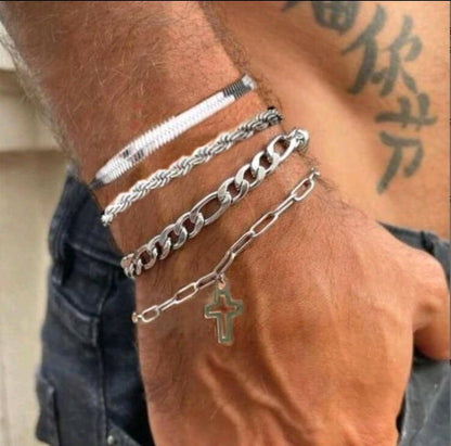 3 pcs / set Hip-hop ; Stainless Steel Cross Pendant Chain Necklace  Unisex Fashionable Layered Design For Vacation, Party Dating, Gift, Daily Wear 
4pcs / set punk Hip-hop ; Bracelet