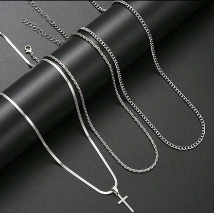 3 pcs / set Hip-hop ; Stainless Steel Cross Pendant Chain Necklace  Unisex Fashionable Layered Design For Vacation, Party Dating, Gift, Daily Wear 
4pcs / set punk Hip-hop ; Bracelet