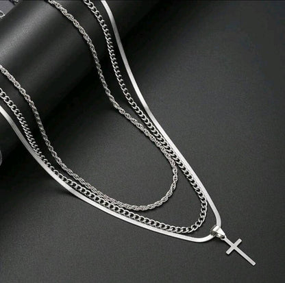 3 pcs / set Hip-hop ; Stainless Steel Cross Pendant Chain Necklace  Unisex Fashionable Layered Design For Vacation, Party Dating, Gift, Daily Wear 
4pcs / set punk Hip-hop ; Bracelet