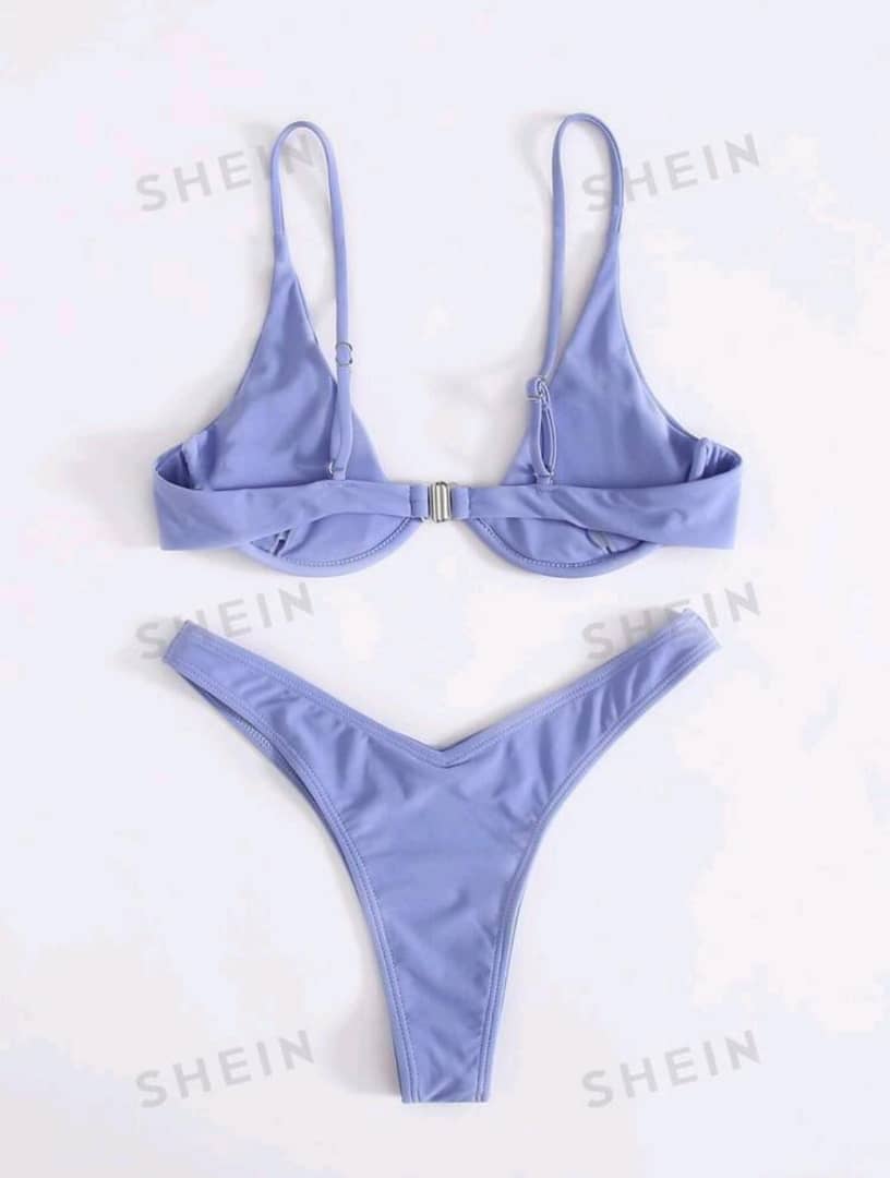 Swim Summer Beach Plain Underwire High Cut Bikini Swimsuit