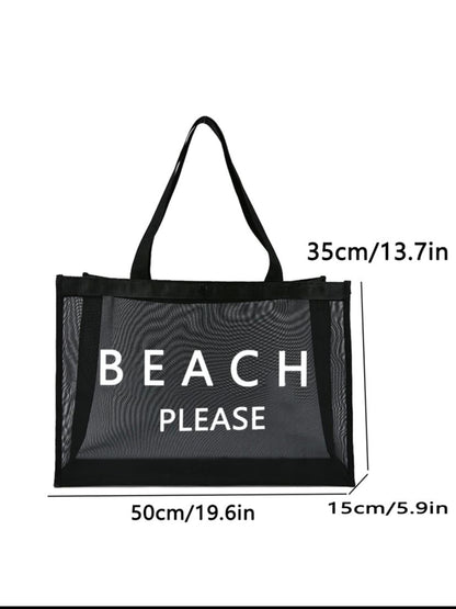 Breathable Beach Mesh Tote Bag, Large Capacity,Waterproof, Letter Print, Multipurpose For Teen Girls Women College Students Perfect for
School,Work,College,Outdoors, Travel, Outings, Shopping