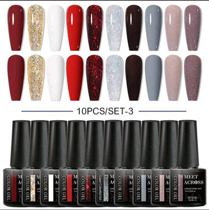 10PCS/Set 7ML Gel Nail Polish Set Nude Pink Purple Red Glitter Nail Gel Semi Permanent UV LED Varnish Nail Art Design Soak Off Nail Gel Set