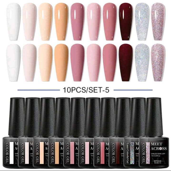 10PCS/Set 7ML Gel Nail Polish Set Nude Pink Purple Red Glitter Nail Gel Semi Permanent UV LED Varnish Nail Art Design Soak Off Nail Gel Set