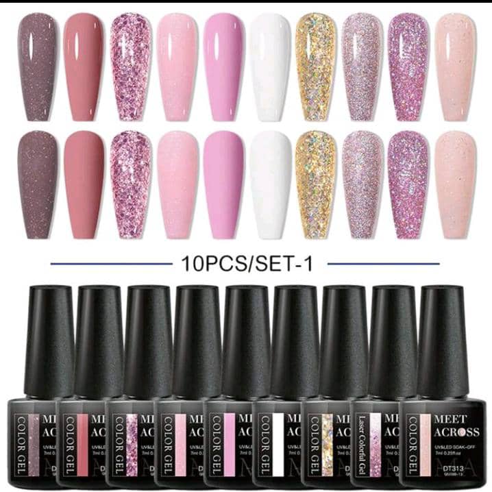 10PCS/Set 7ML Gel Nail Polish Set Nude Pink Purple Red Glitter Nail Gel Semi Permanent UV LED Varnish Nail Art Design Soak Off Nail Gel Set