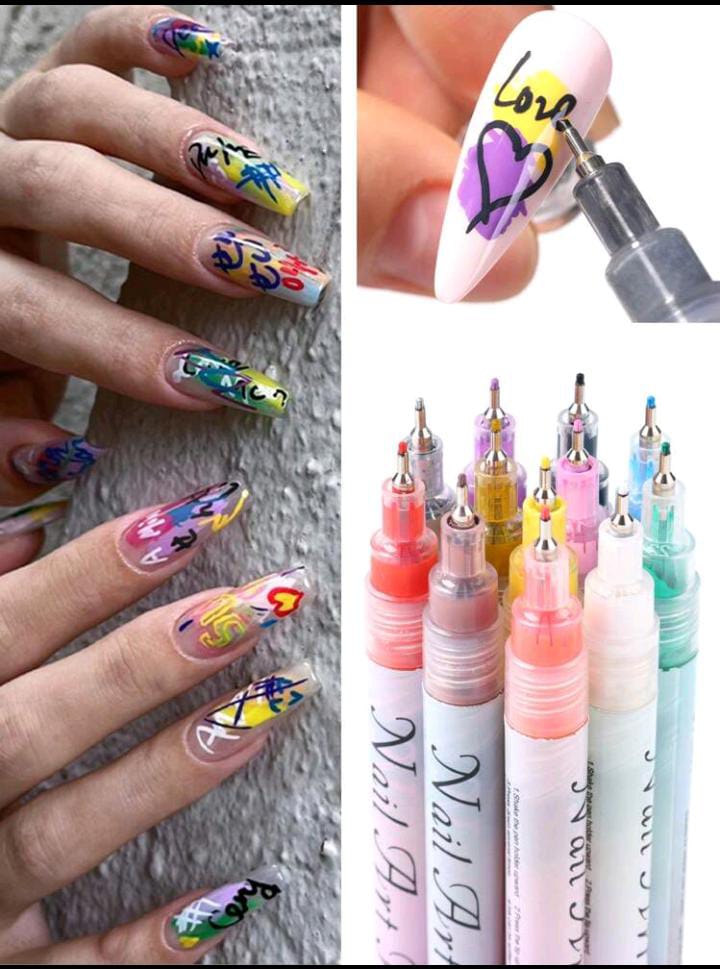 12Pcs/Set Nail Art Graffiti Pen Nail Marker Drawing Abstract Lines Fine Detail Floral Design Waterproof Nail Art Pen Tools Nail Graffiti Pens For Nail Art Supplies