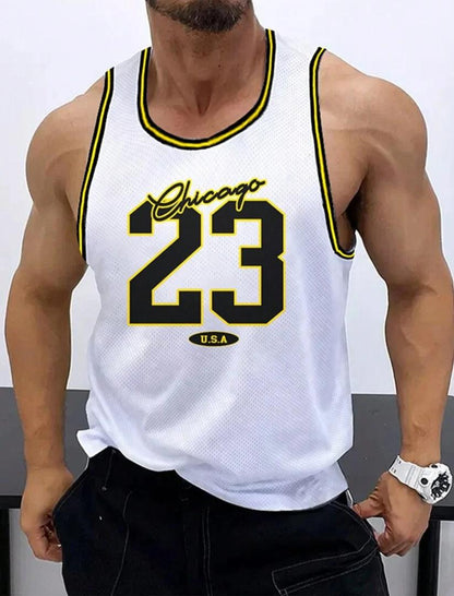 Manfinity Homme Men's Color Block 23 Letter Printed Tank Top ,Mesh Tank Top , Basketball Tank Top