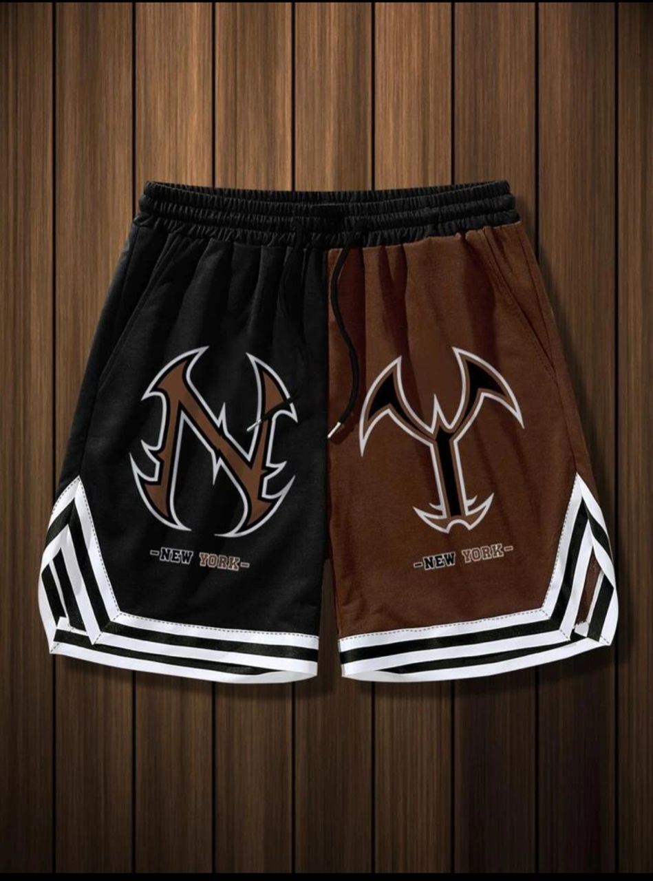 Manfinity Sporsity Sporsity Loose Fit Men's Two Tone Letter Graphic Striped Edge Drawstring Waist Basketball Shorts Workout Preppi