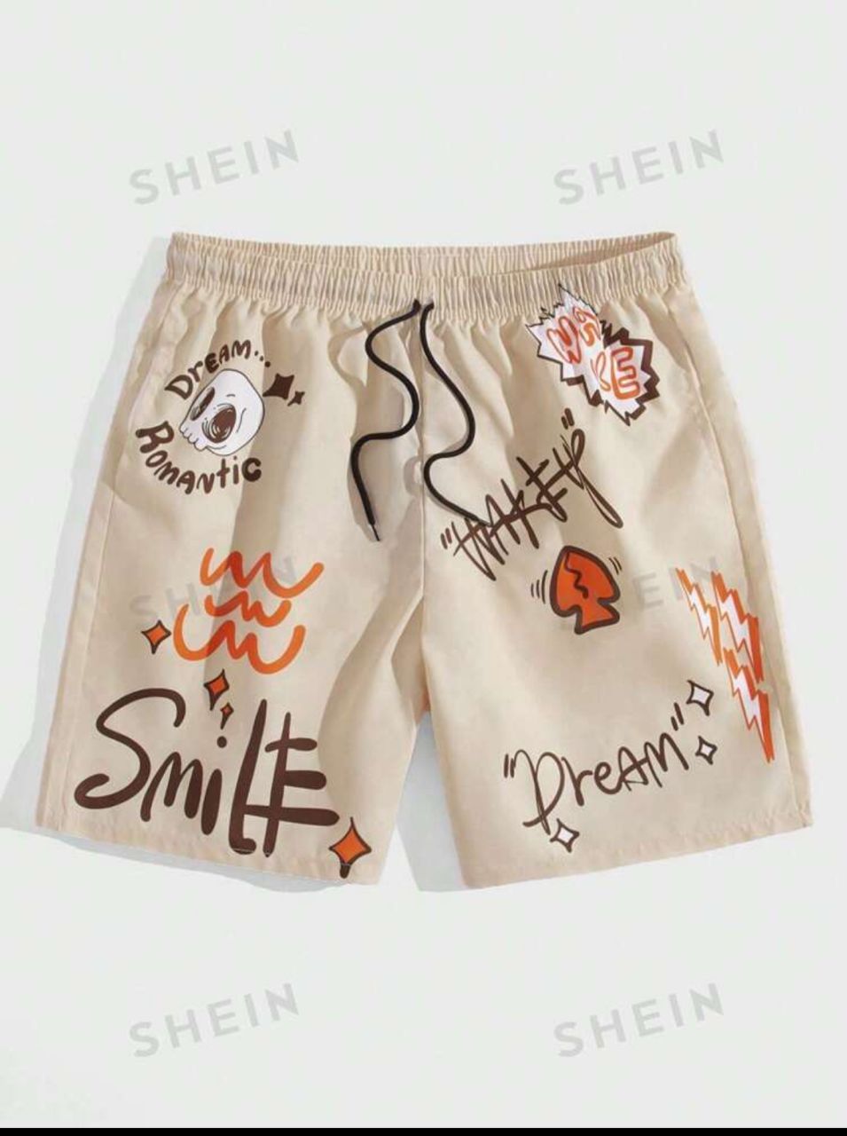 ROMWE Street Life Men Skull Letter Graphic Drawstring Waist Shorts