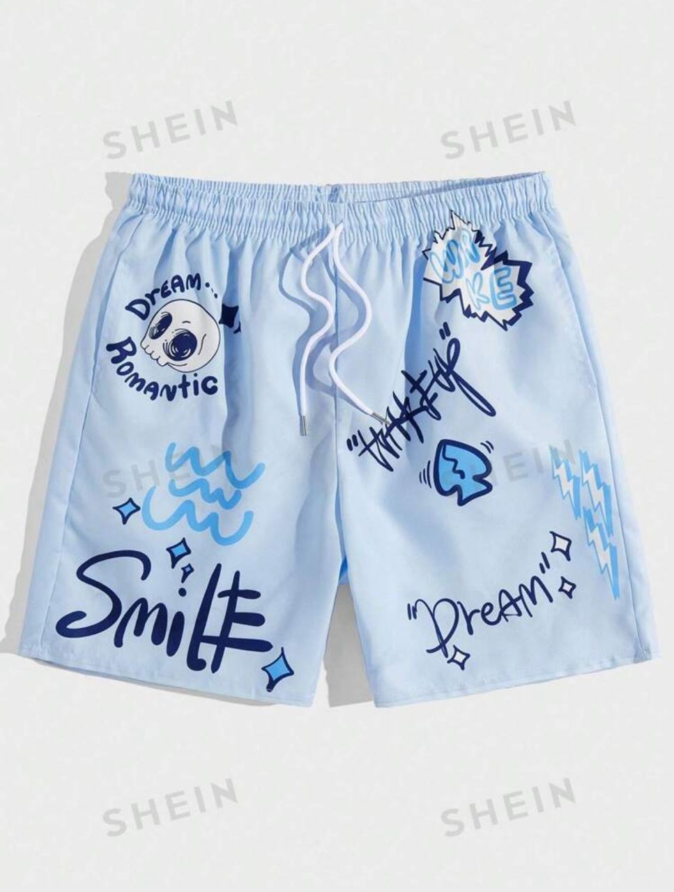 ROMWE Street Life Men Skull Letter Graphic Drawstring Waist Shorts