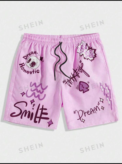 ROMWE Street Life Men Skull Letter Graphic Drawstring Waist Shorts