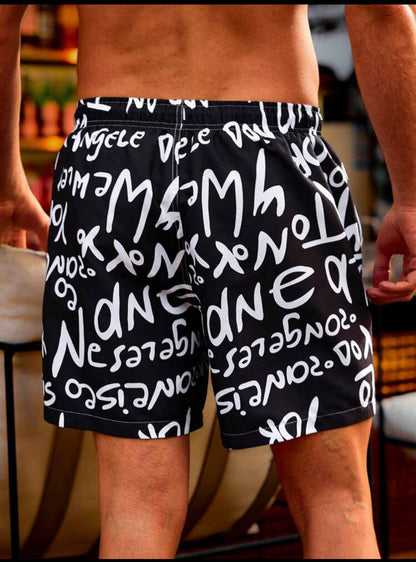 Manfinity Men's Full Letter Printed Drawstring Beach Shorts