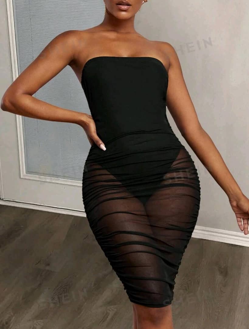 SXY Solid Bandeau Bodycon Dress