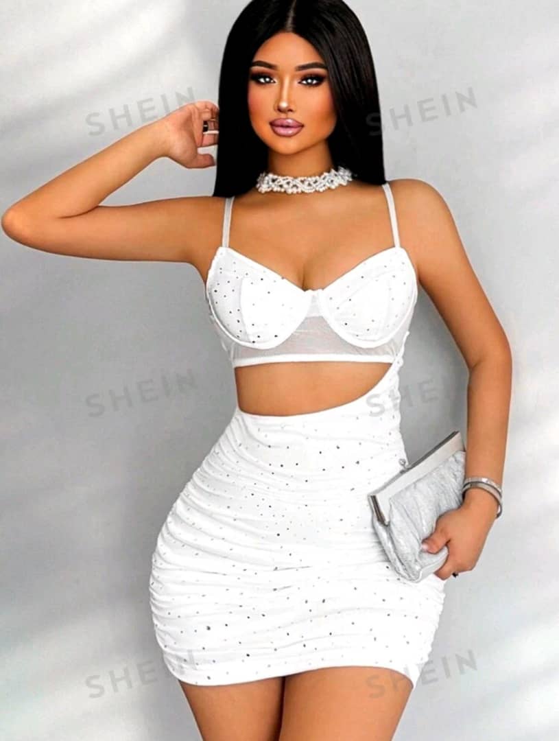 SXY Irregular Shiny Mesh Ruched Bust Cup Sleeveless Bodycon Dress With Hip Wrap