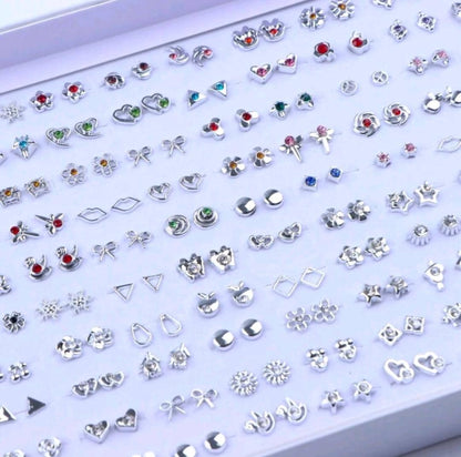 36pairs/Pack Fashionable Rhinestones Geometric Mini Stud Earrings For Women, Mixed Style With Flowers & Hearts, Perfect Jewelry Gift For Parties And Mix-N-Match Style