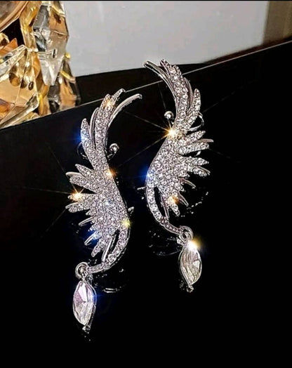 1pair Sparkling Rhinestone Zinc Alloy Wing Shaped Stud Earrings, Party Style & Elf Design, Perfect Gift For Women