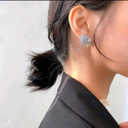 1pair Exaggerated Shiny Star Shaped Rhinestone Earrings