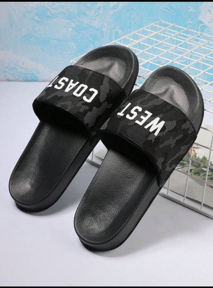 2024 New Arrival Men's Fashionable Slippers, Camouflage Pattern Indoor & Outdoor Flat Slides, Eva Beach Flip Flops