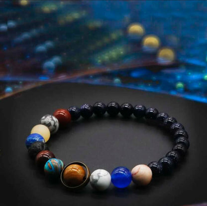 Fashion Eight Planets Beaded Bracelet Men's Natural Stone Cosmic Yoga Chakra Bracelet